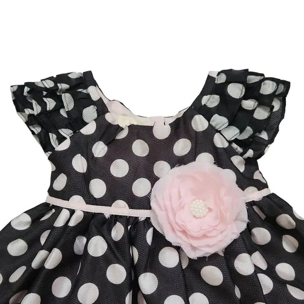 Laura Ashley Baby Girl Size 12M Brown Pink Polka Dot Flower Dress